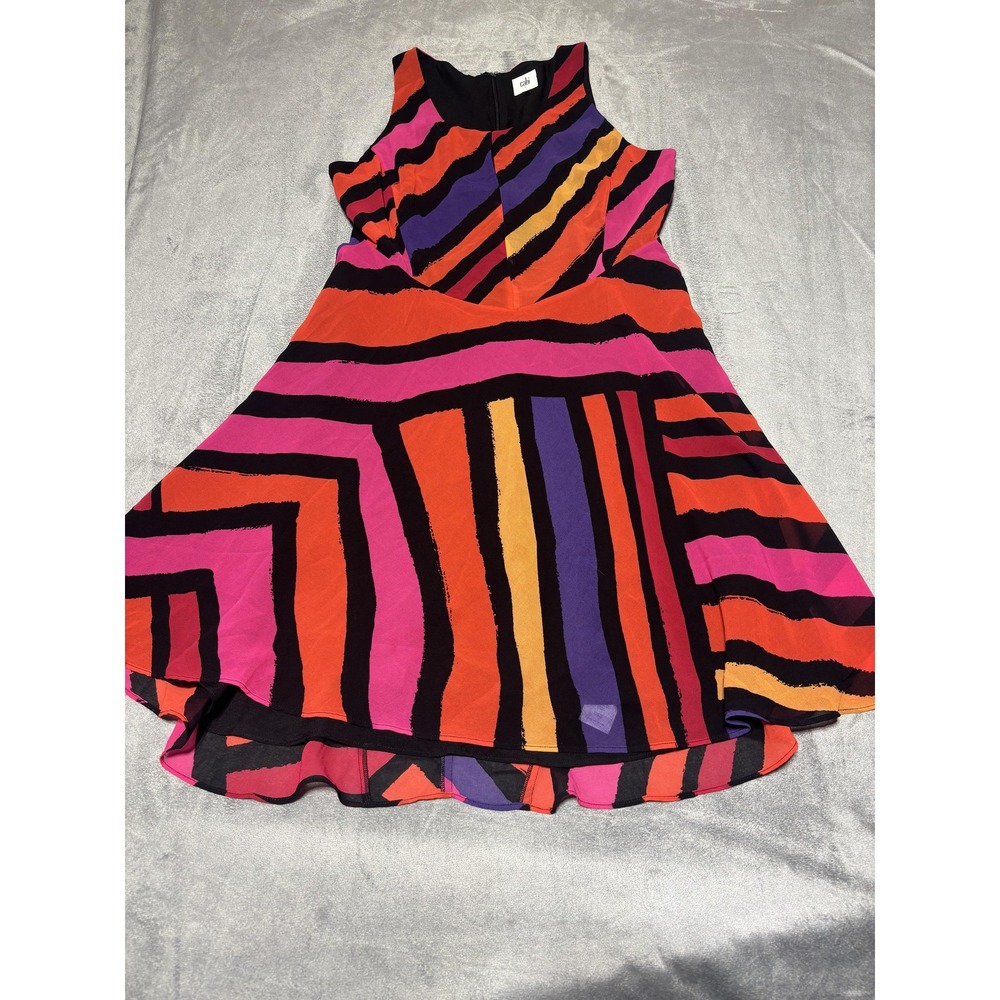 Cabi Dress Women Small Fete Multicolor Stripe Sleeveless Lined Knee Length 4075